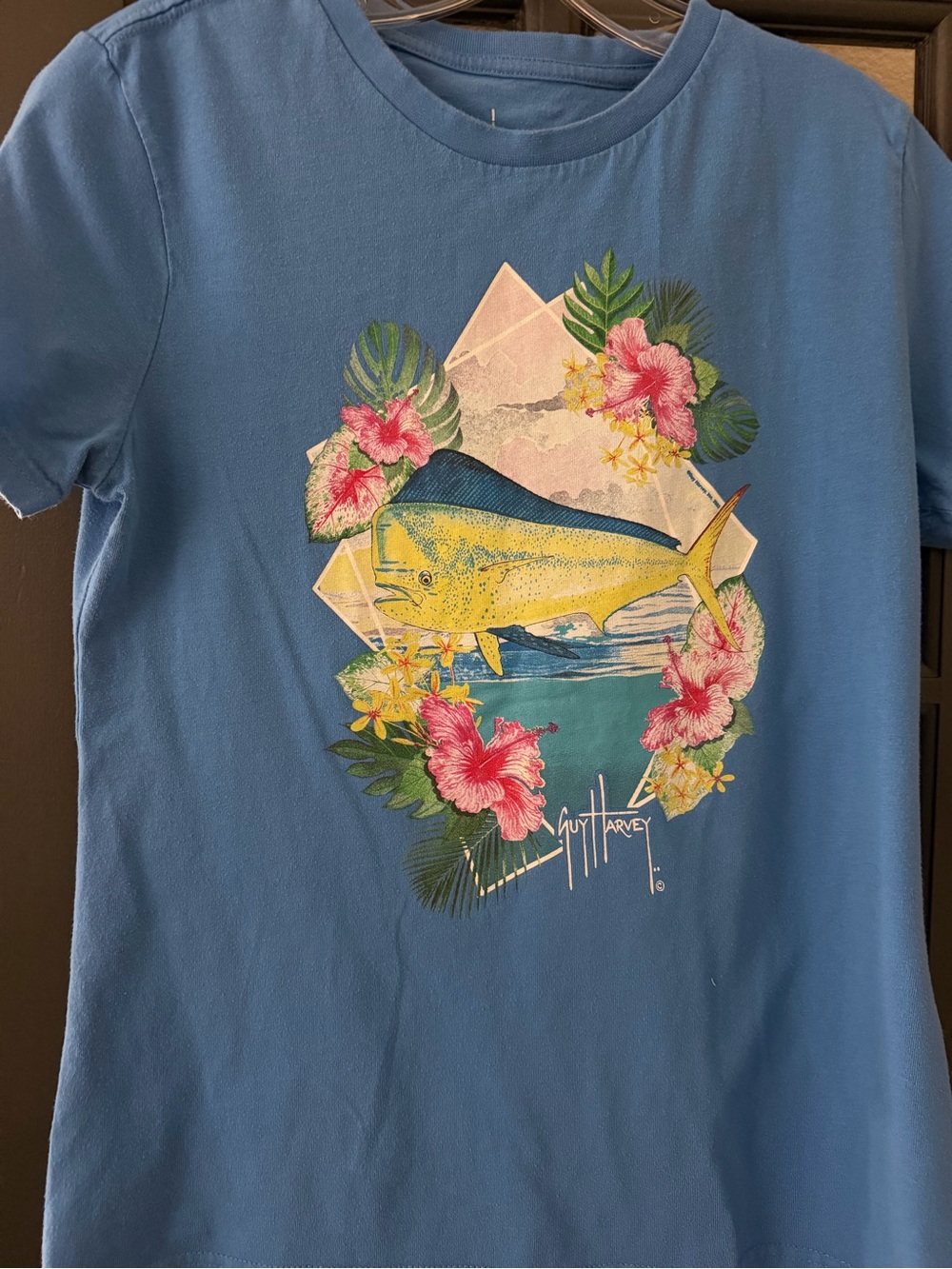 Women’s Guy Harvey Kids' Blue Tropical Mahi Graphic Tee small
